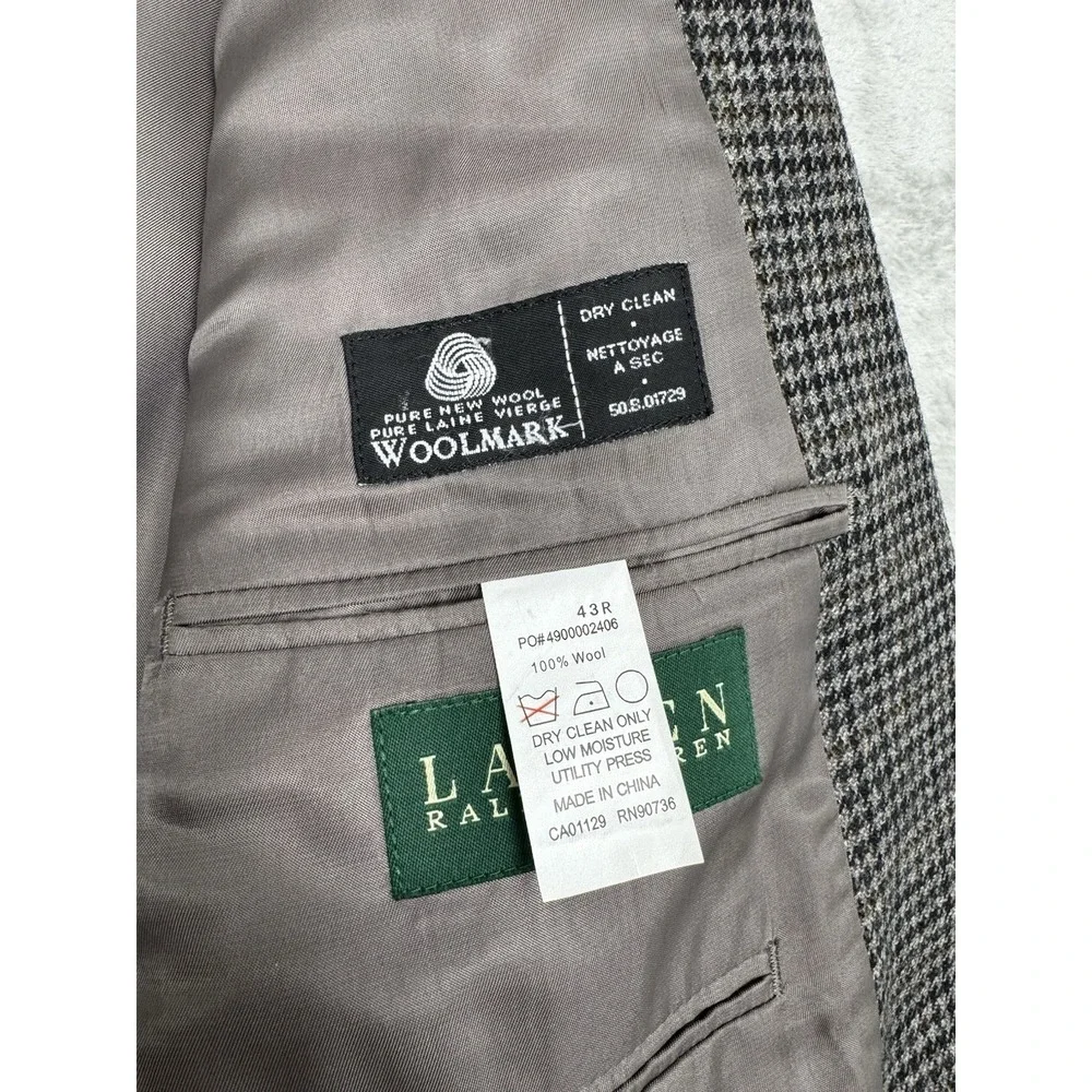 Vintage Ralph Lauren Wool‎ Blazer Jacket Mens 43R Houndstooth Plaid Sport Coat